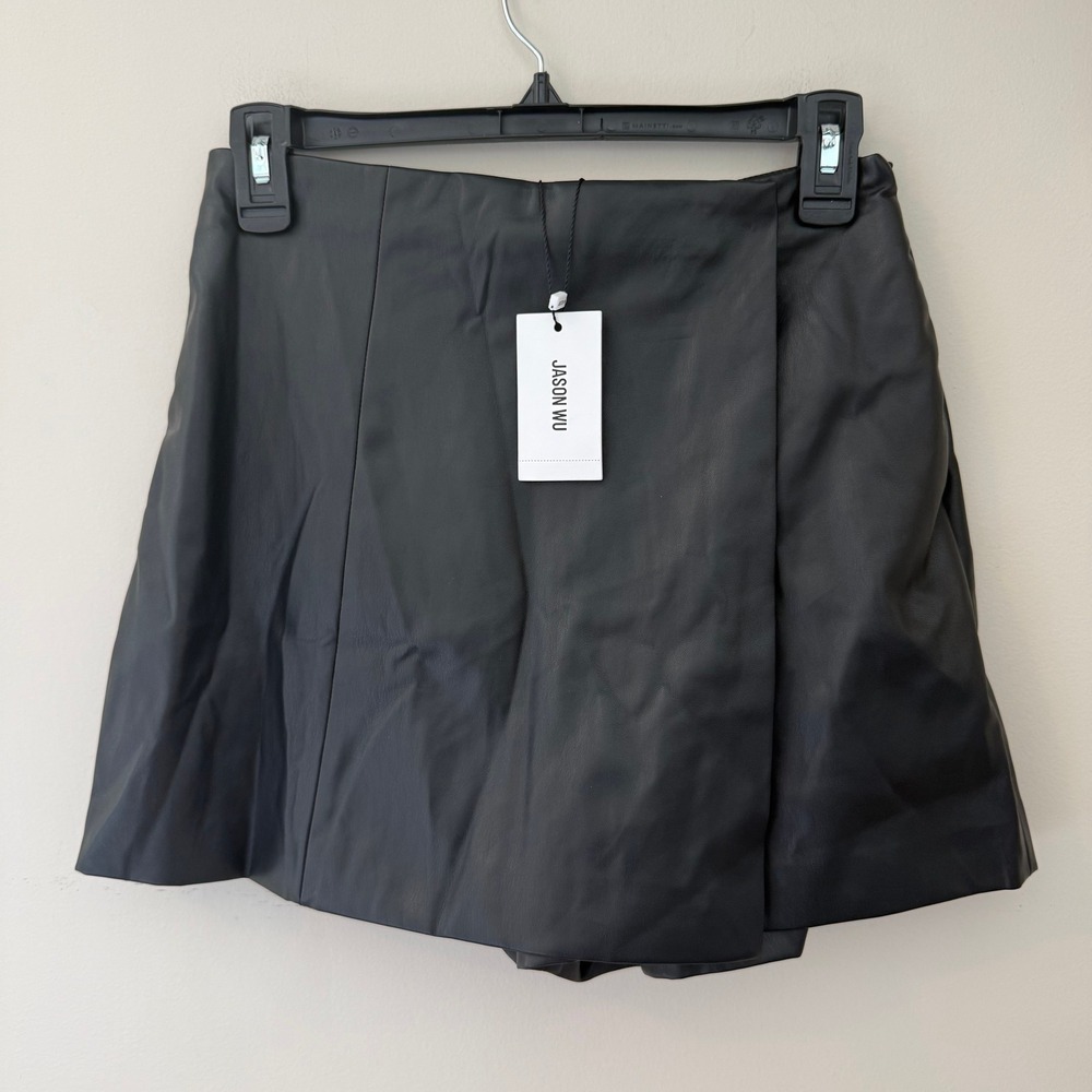 Jason Wu Black Faux Leather Wrap Skort WW7102-001-6PA XS NWT $280